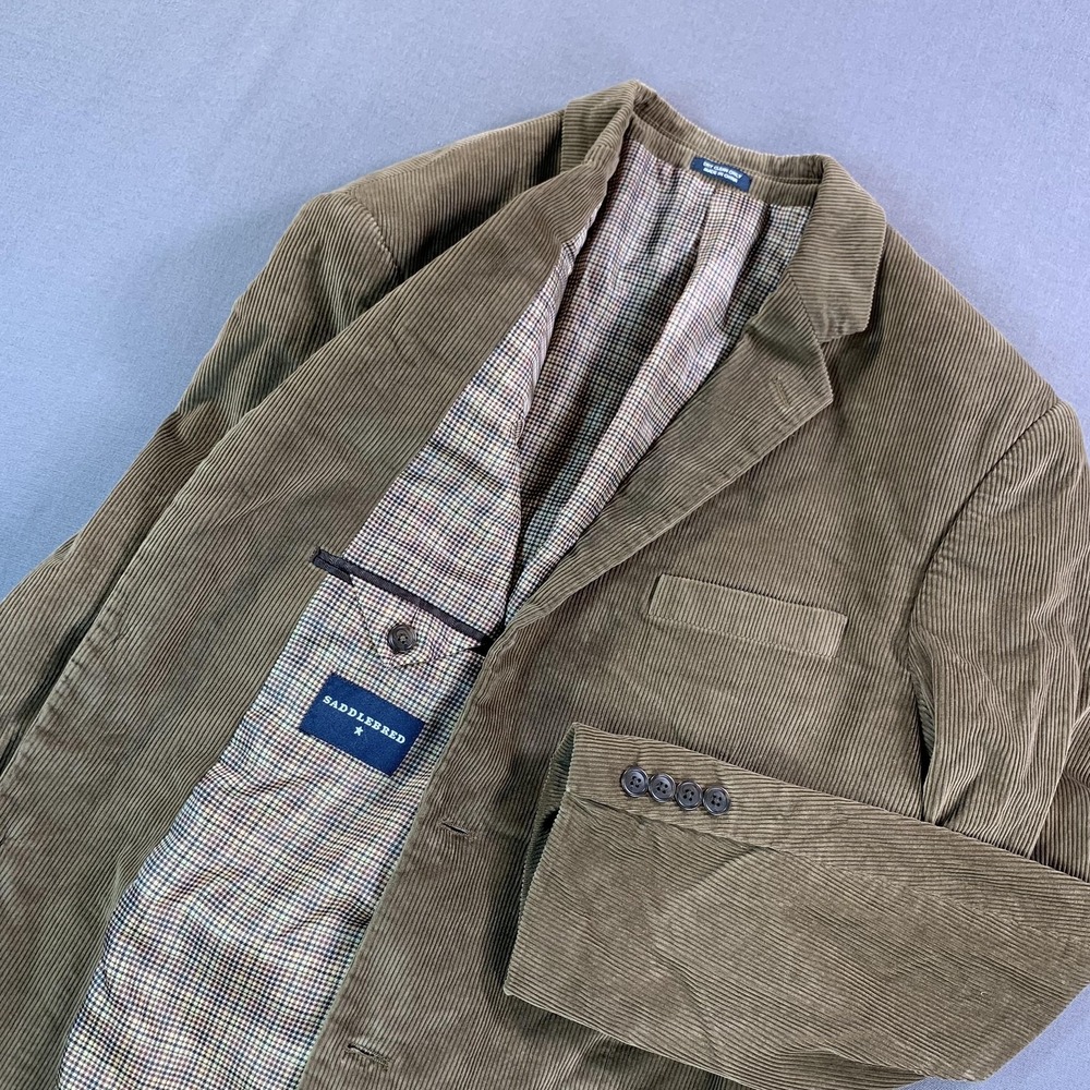 Saddlebred Blazer‎ Mens 42R Brown Corduroy Sport Coat Jacket Casual Check Lining